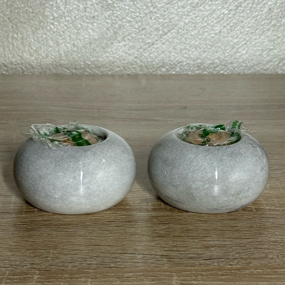 Fifth Avenue Set Of Two Marble Polished Set Of Two Gray Marble Candleholders